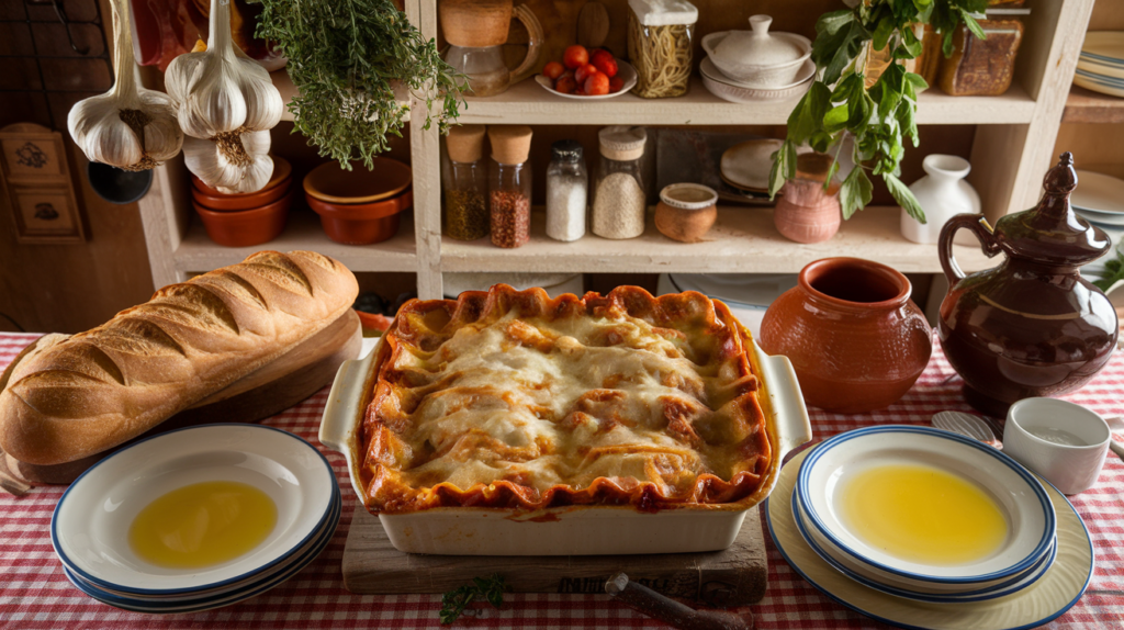 lasagna meal with olive oil